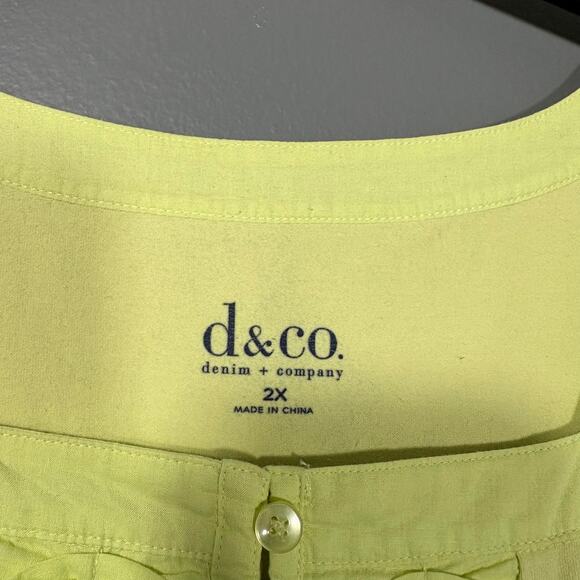 D & Co Yellow Green Pleated Front Boho Minimalist Top - 2X - Women's Plus Size - Picture 5 of 7